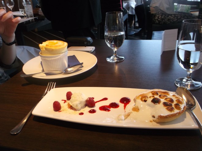 The finest lemon meringue I've ever tasted, with lemon sorbet and raspberries dans leur coulis...